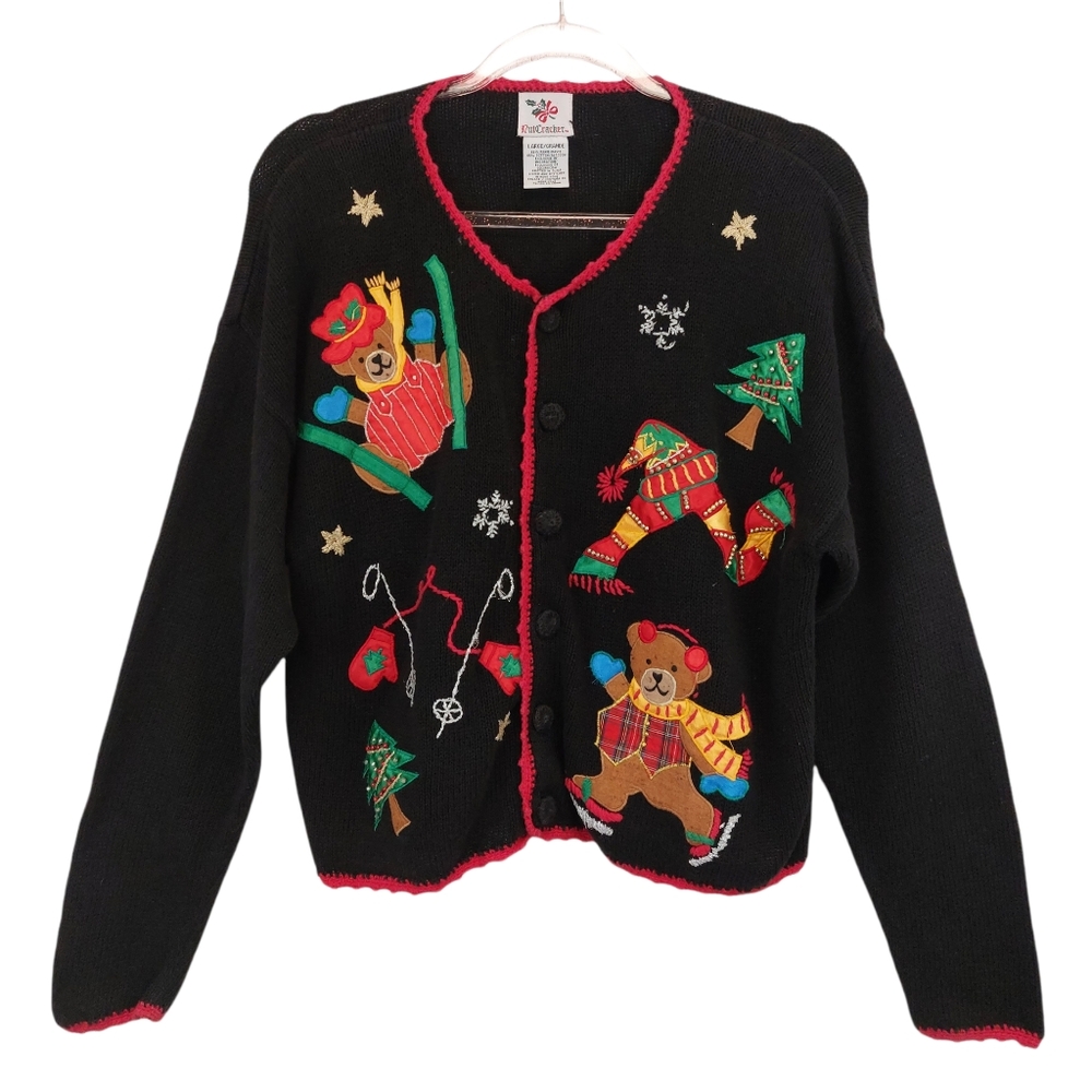 Rare Vintage Nutcracker Christmas Sweater Jacket Patchwork Embroidered